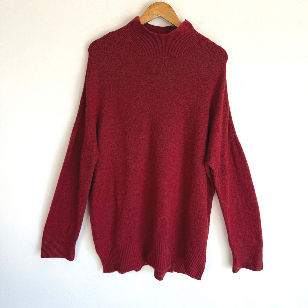 Abercrombie & Fitch Mock Neck Sweater M Burgundy Oversized Tunic Cozy Preppy